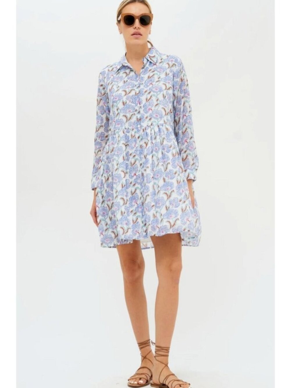 EUC $198 OLIPHANT Light weight Lucia Blue Convertible Slv Shirt Dress women sz S